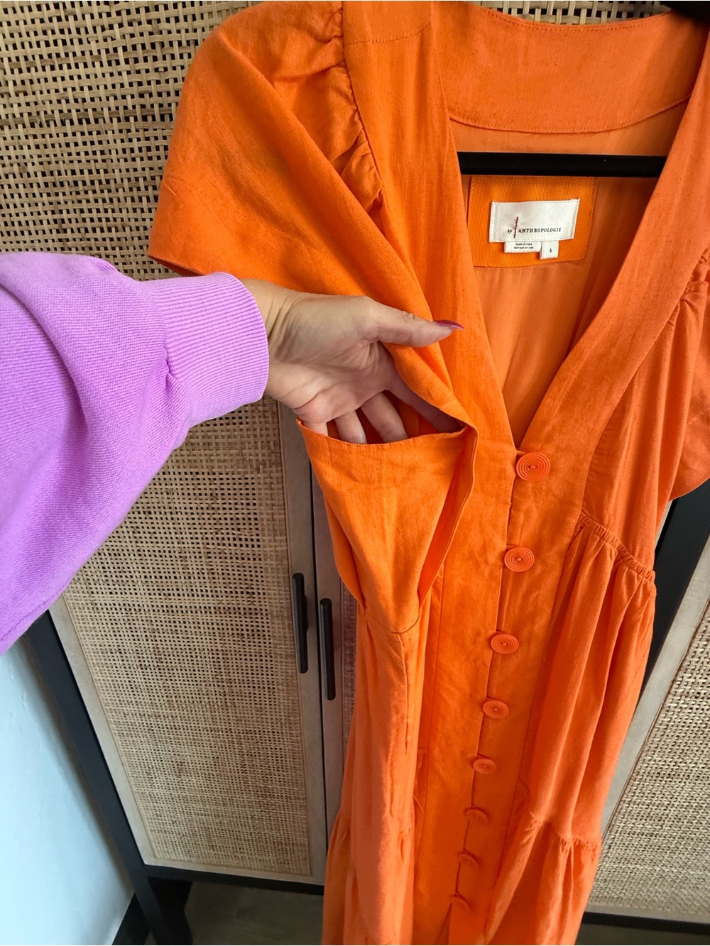 Anthropologie Bright Orange Button-Front Midi Dress - Picture 4 of 10